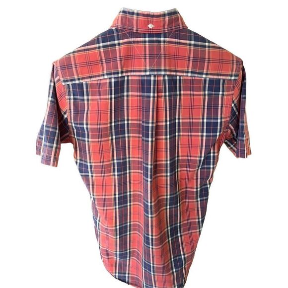 Tommy Hilfiger Mens Short Sleeve Button Down College Poplin Shirt Red Plaid SZ S - Picture 4 of 10